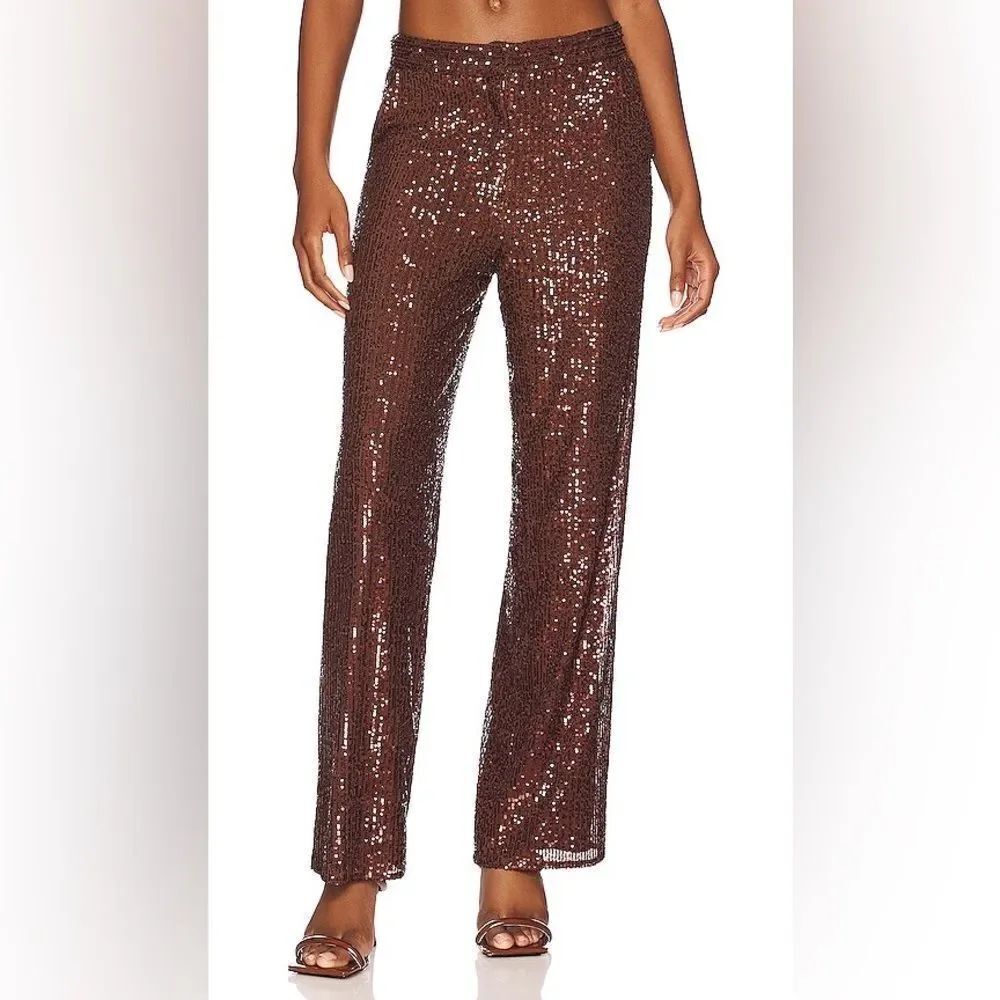 Free People Saylor Sylvana Sequin Pant Espresso Brown Size Medium